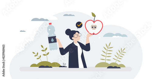 Healthy eating habits with fresh and organic ingredients tiny person concept, transparent background.Drink water and eat meal full with vitamins, good fats or nutrition illustration.