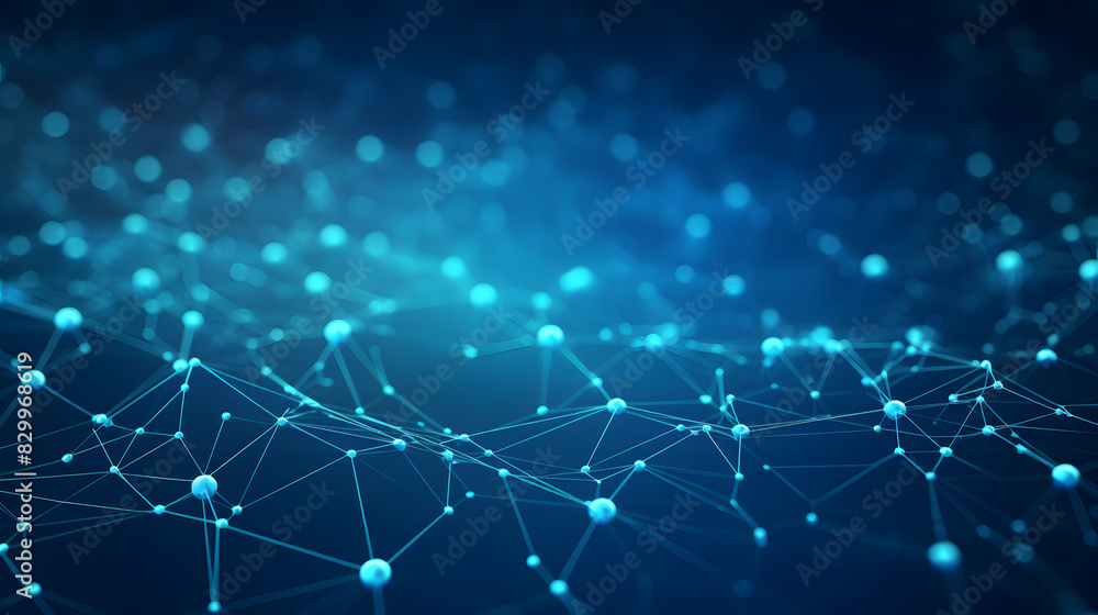 Obraz premium Digital blue network dotted line connection graphics poster background