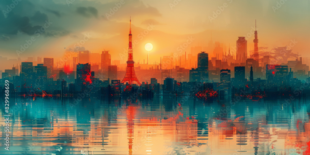 Tokyo Tower in Japan. Contemporary Art Tokyo Tower in Japan. Contemporary Art