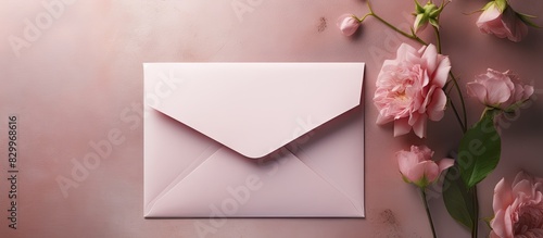 A mockup of a blank invitation or greeting card with an envelope allowing for the addition of customized content in the copy space image
