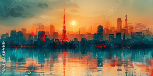 Tokyo Tower in Japan. Contemporary Art photo