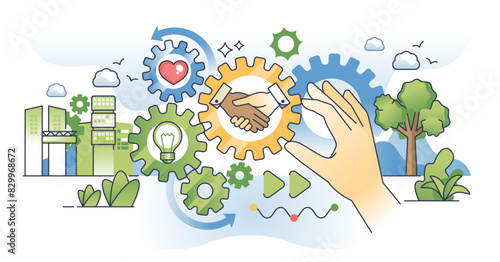 Organizational culture with values, beliefs and company rules outline hands concept, transparent background. Business work organization.