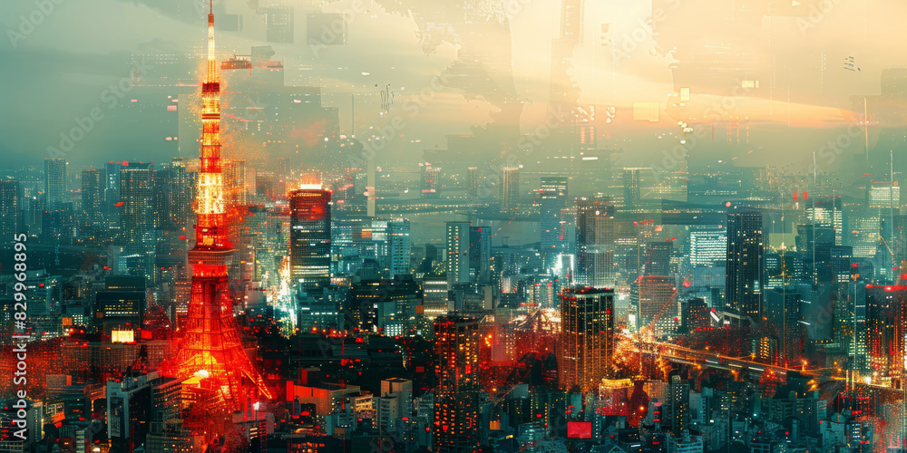 Fototapeta premium Tokyo Tower in Japan. Contemporary Art