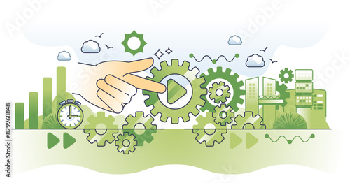 Task automation and effective automatic work management outline hands concept, transparent background.Job optimization with smart solution and new technology illustration.