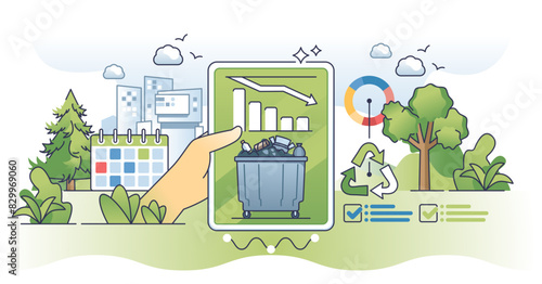 Waste reduction and garbage recycling eco strategy outline hands concept, transparent background. Plan with nature conservation and reducing trash storage amount illustration.