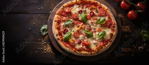 Italian style homemade pizza with a rustic background texture for the perfect copy space image