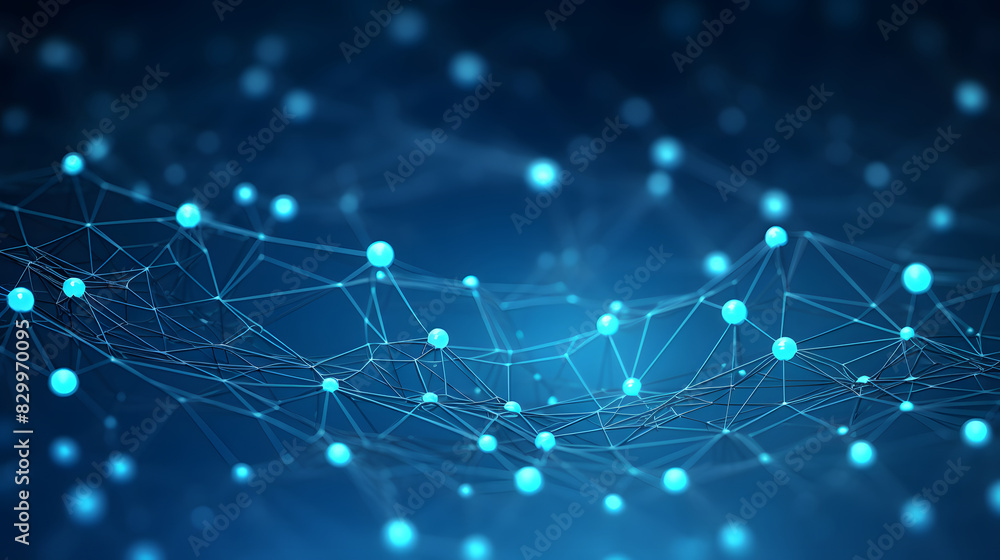 Fototapeta premium Digital blue network dotted line connection graphics poster background
