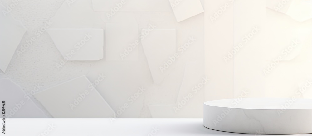 Close up of a white stone podium with copy space image for showcasing cosmetics on a white background Close up of a white stone podium with copy space image for showcasing cosmetics on a white background