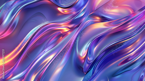 Liquid shapes abstract holographic 3D wavy background. Generative AI.
