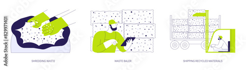 Recycling machinery abstract concept vector illustrations.