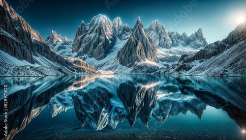 Stunning Snow-Capped Mountain Range Reflected in Pristine Lake