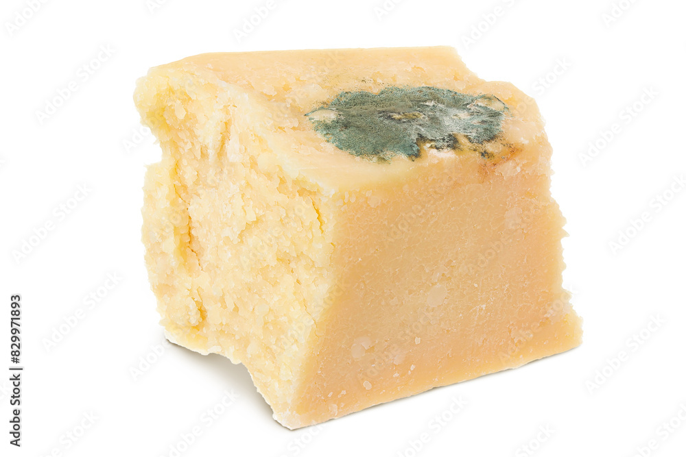 moldy parmesan cheese isolated on white background moldy parmesan cheese isolated on white background