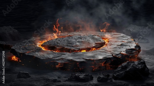 Lava Rock Platform with Smoke and Fire