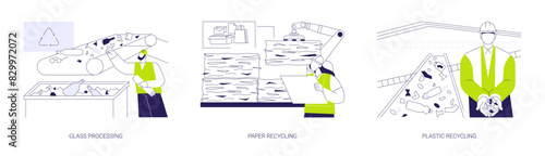 Recycled materials abstract concept vector illustrations.