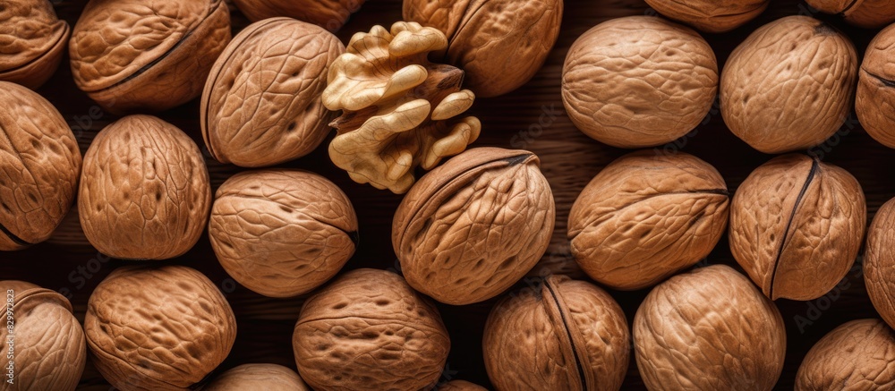 A close up image of walnuts with plenty of copy space A close up image of walnuts with plenty of copy space