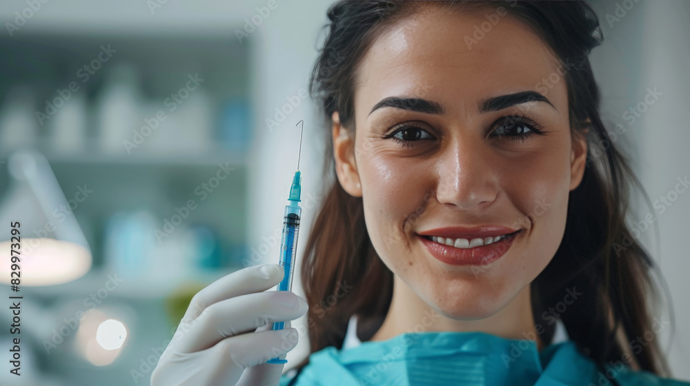 Beautiful nurse or anesthetist with syringe in hand for Botox injection Beautiful nurse or anesthetist with syringe in hand for Botox injection