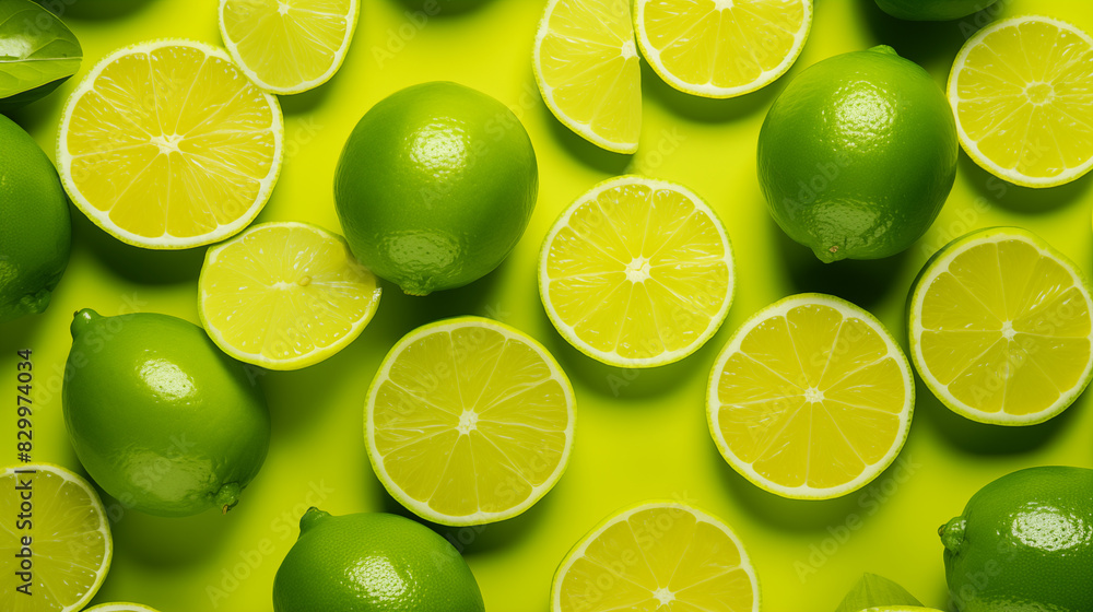Fresh Lemons and Limes on Yellow Surface