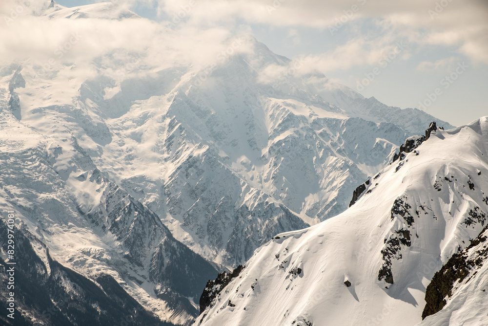 Fototapeta premium Snow covered mountains in the French Alps and Mont Blanc range