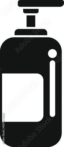 Black and white hand sanitizer bottle silhouette icon with pump. Vector graphic illustration for hygiene. Cleanliness. And germ protection in personal care and healthcare. Isolated on white background