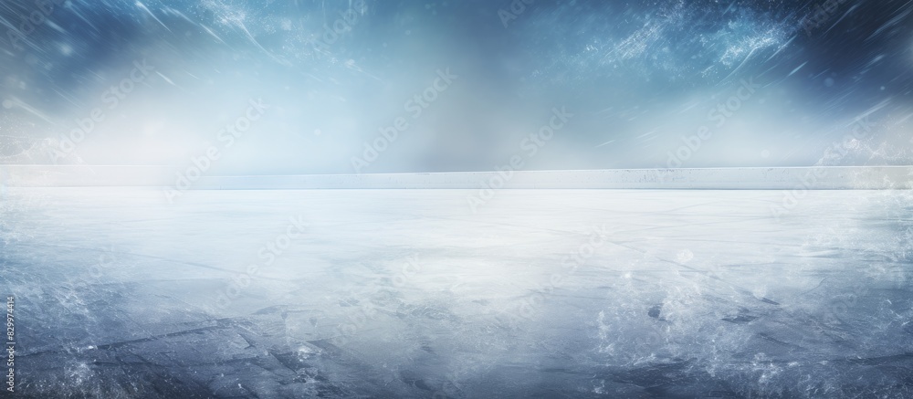 A copy space image of a frozen backdrop exhibiting visible traces of ice related activities like skating and hockey