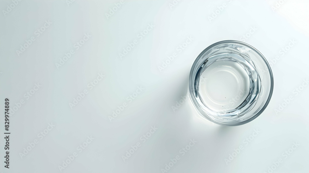 A clear glass of water placed on a white surface. The minimalist composition emphasizes the purity and simplicity of the water in the glass A clear glass of water placed on a white surface. The minimalist composition emphasizes the purity and simplicity of the water in the glass