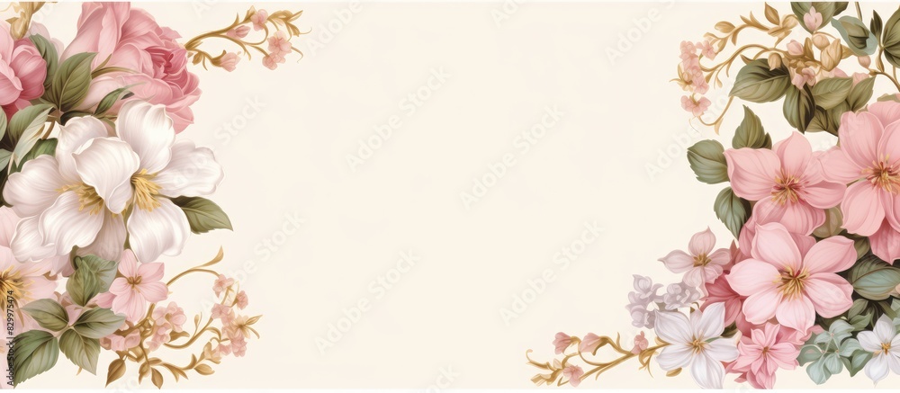 A decorative frame composed of flowers surrounding a blank area for adding text or images. with copy space image. Place for adding text or design