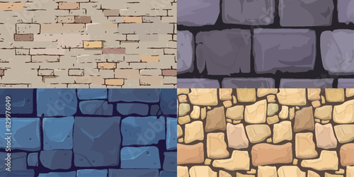 Set of stone wall textures. Vector illustration
