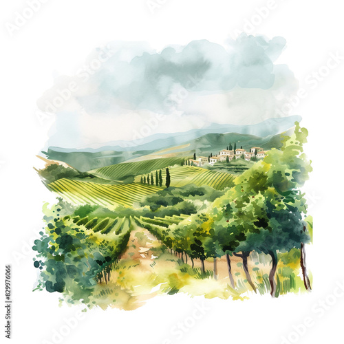 Obraz na płótnie Rural landscape with vineyard fields and hills