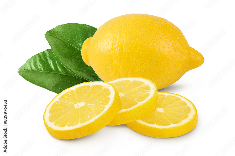 Ripe lemon slices isolated on white background with full depth of field.