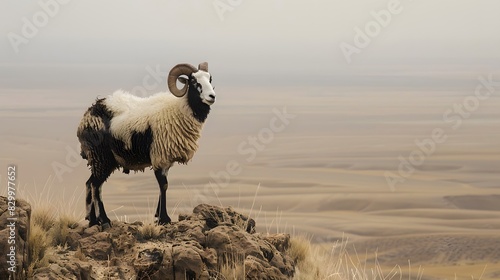 Sahelian Ram with a white and black coat. 