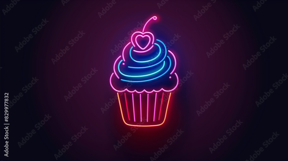 Graphic neon icon for a cupcake or a bakery shop. Graphic neon icon for a cupcake or a bakery shop.