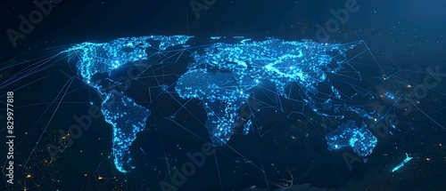 Fototapeta Naklejka Na Ścianę i Meble -  Abstract digital world map on blue background with binary code and global network connection technology concept, data transfer and cyber security in the cyberspace