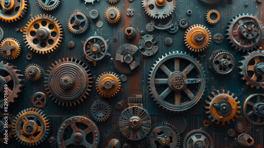 A collection of mechanical gears and cogs. A collection of mechanical gears and cogs.