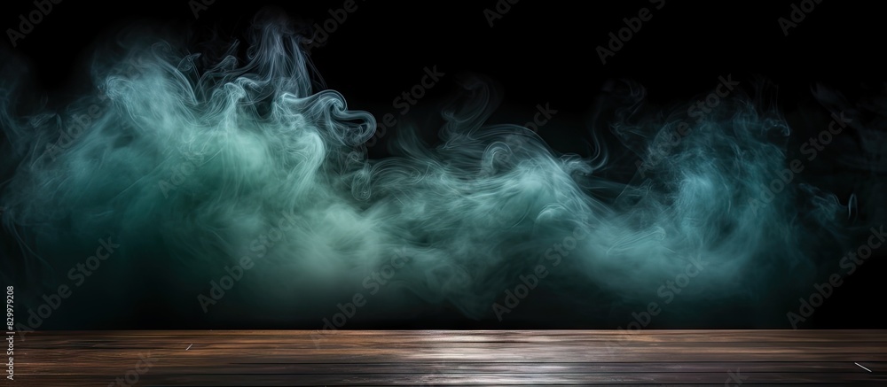 Dark background with an empty wooden table Smoke gently floating up creating an intriguing atmosphere Perfect for showcasing your products Copy space image Dark background with an empty wooden table Smoke gently floating up creating an intriguing atmosphere Perfect for showcasing your products Copy space image