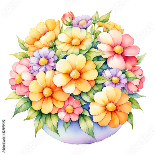 Watercolor Drawing of Multicolored Wildflower Bouquet on White Background