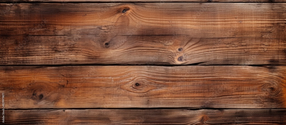 Naklejka premium An aged brown wooden surface with a grunge texture serves as the background for this copy space image