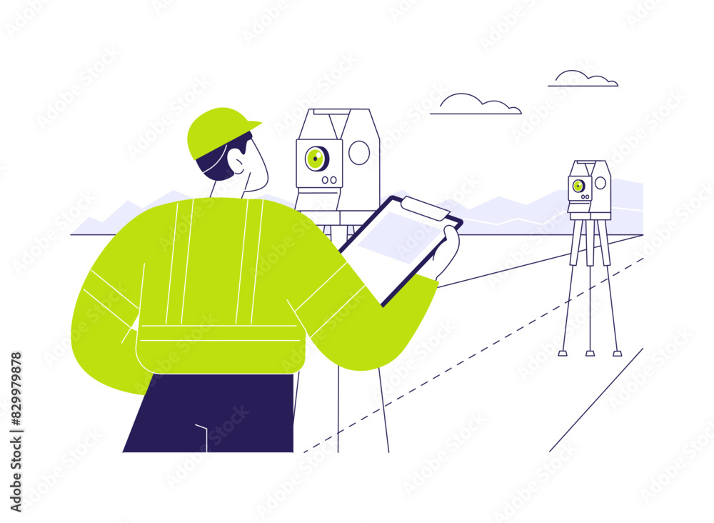 Fototapeta premium Road construction site survey abstract concept vector illustration.