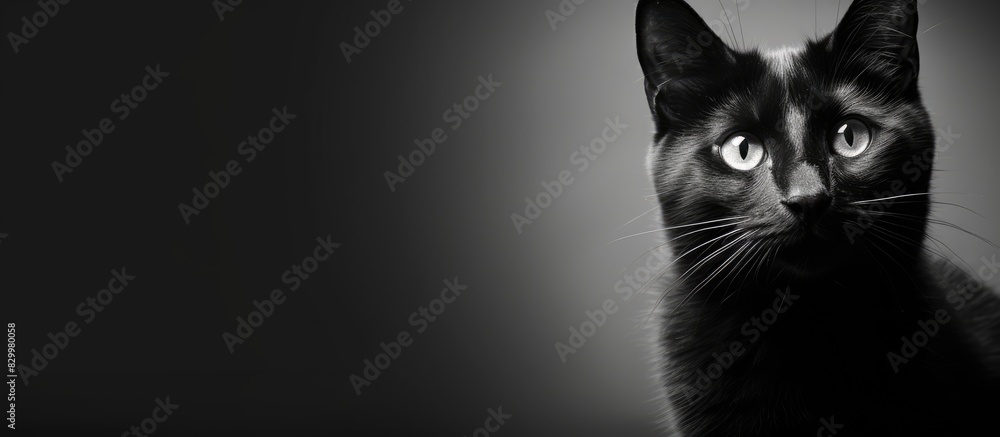 Adorable black and white feline with copy space image Adorable black and white feline with copy space image