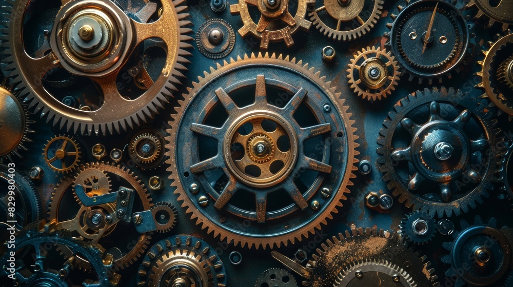A collection of mechanical gears and cogs. A collection of mechanical gears and cogs.