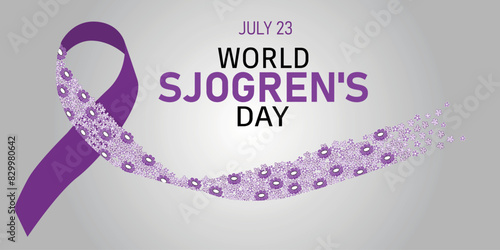 World Sjogrens Day. Horizontal illustration of ribbon with flowers