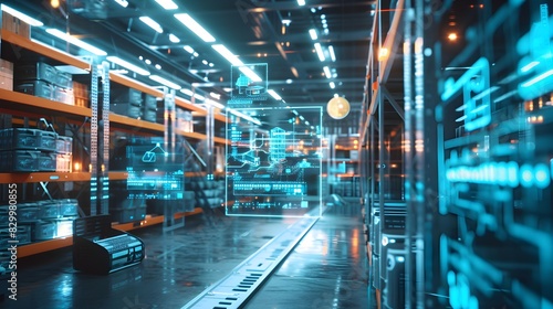 Smart warehouse management system using augmented reality technology to identify package picking and delivery . Future concept of supply chain and logistic business