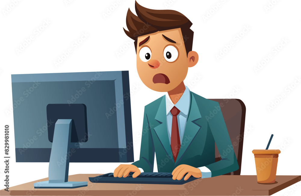 Person in office in front of computer scared- Person in office in front of computer scared-