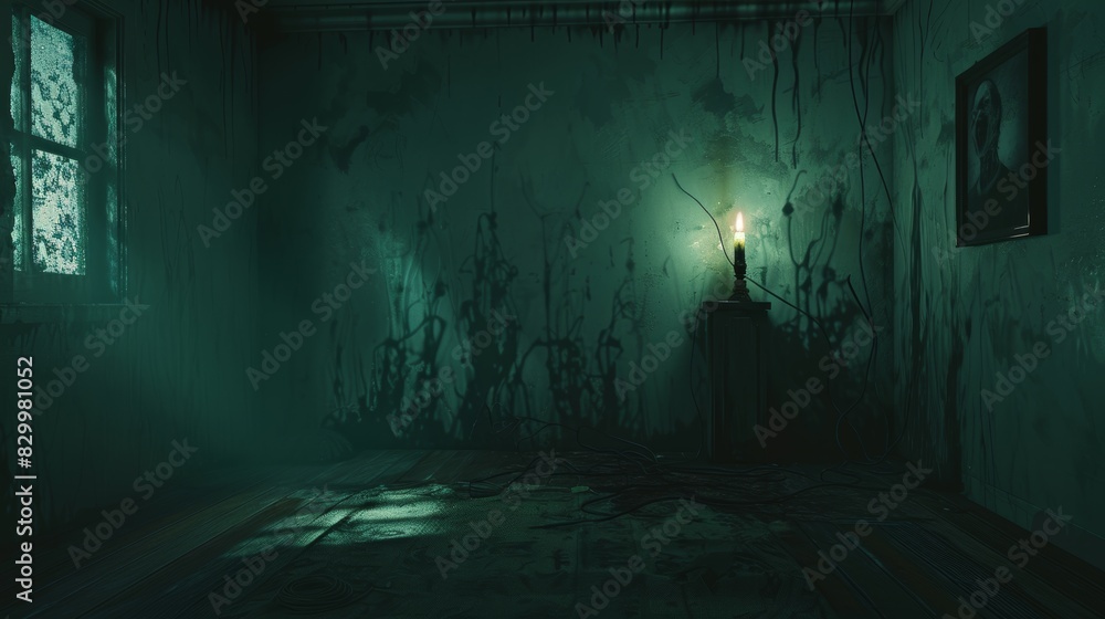 Nightmare-Inducing Shadows in a Dimly Lit Room with a Flickering Candle - Dark, Eerie Stock Photography for Halloween Posters or Horror Designs Nightmare-Inducing Shadows in a Dimly Lit Room with a Flickering Candle - Dark, Eerie Stock Photography for Halloween Posters or Horror Designs