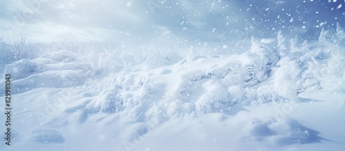 The image displays a close up view of a snowy background providing ample copy space © vxnaghiyev