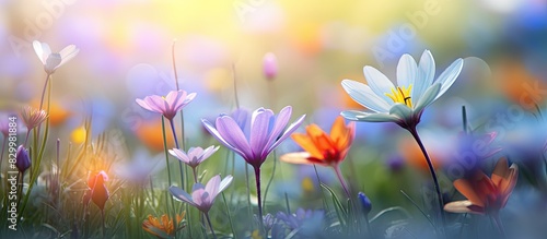 A close up image of spring flowers blooming in the park representing the concept of summer copy space image