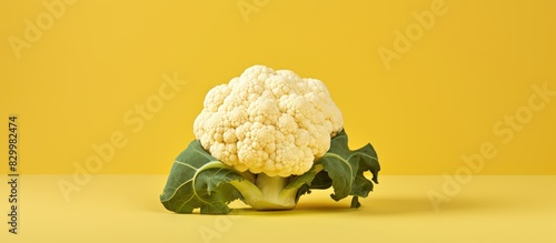 A cauliflower sits on a yel...