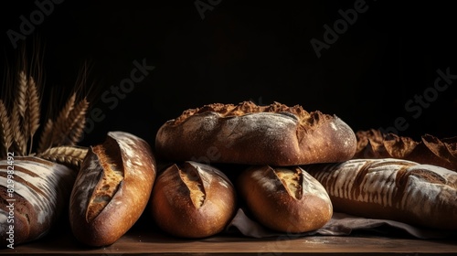 Various fresh bread close-up on dark background