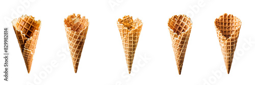 Set Ice cream cone, cornet isolated on white background, png, clipping path.