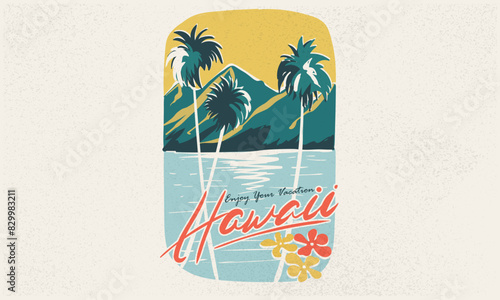 Summer slogan t-shirt. Surf club design. Beach wave artwork. Surfing board. Summer abstract art. Sunshine paradise graphic print design. Tropical island art for fashion and others.