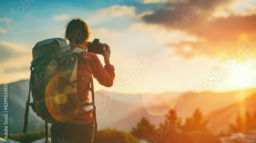 Woman with backpack and camera Capture beauty